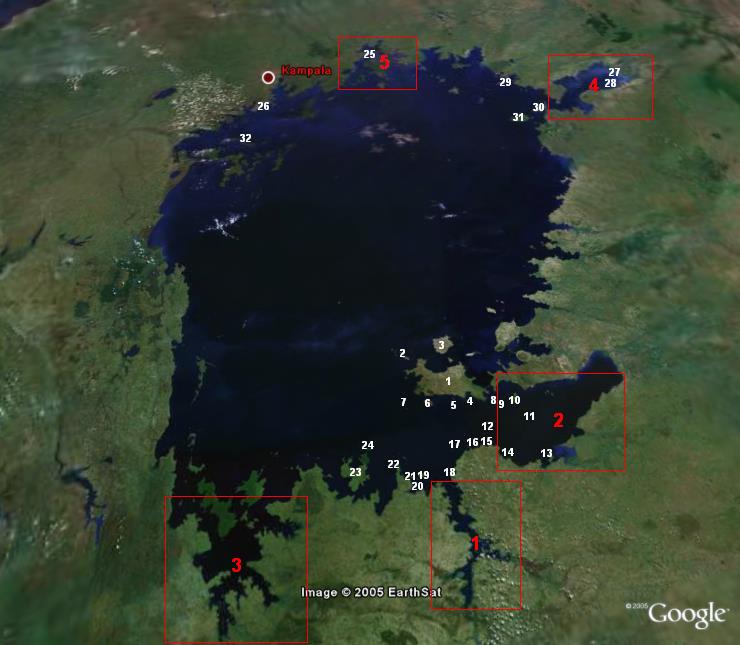 Satellit foto af Victoriasøen taget fra Google Earth